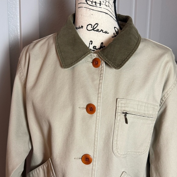 L.L.Bean Women’s Petite Small Canvas Chore Jacket Tan Barn Coat Cotton Utility - Picture 4 of 12